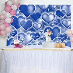 Aperturee - Aperturee Sparkling Blue Hearts Pattern Y2K Birthday Backdrop with Glowing Outlines and Glitter Dreamy Party Decor
