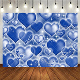 Aperturee - Aperturee Sparkling Blue Hearts Pattern Y2K Birthday Backdrop with Glowing Outlines and Glitter Dreamy Party Decor