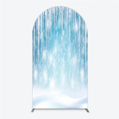 Aperturee - Aperturee Sparkling Blue Winter Wonderland Round Top Arch Backdrop with Icicles and Snowflakes Holiday Party Decor