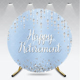 Aperturee - Aperturee Sparkling Diamond Light Blue Happy Retirement Round Backdrop Elegant Celebration Party Decor for Adults.
