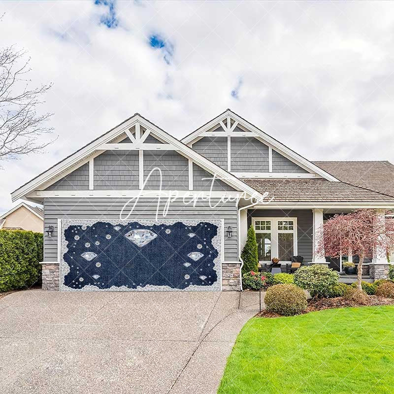 Aperturee - Aperturee Sparkling Diamonds Navy Denim Garage Door Banner