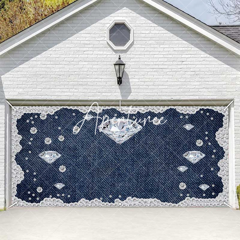 Aperturee - Aperturee Sparkling Diamonds Navy Denim Garage Door Banner
