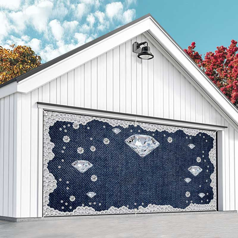 Aperturee - Aperturee Sparkling Diamonds Navy Denim Garage Door Banner