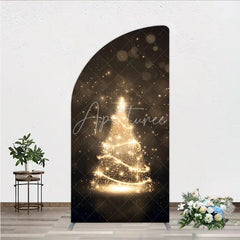 Aperturee - Aperturee Sparkling Golden Glitter Christmas Tree Half Moon Arch Backdrop Elegant Holiday Party Photography Decor