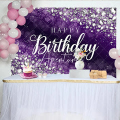 Aperturee - Aperturee Sparkling Purple and Silver Glitter Diamond Happy Birthday Backdrop Elegant Bokeh Celebration Party Decor