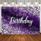 Aperturee - Aperturee Sparkling Purple and Silver Glitter Diamond Happy Birthday Backdrop Elegant Bokeh Celebration Party Decor