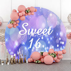 Aperturee - Aperturee Sparkling Purple Blue Bokeh Glitter Sweet 16 Round Backdrop Dreamy Stars Birthday Party Celebration Decor