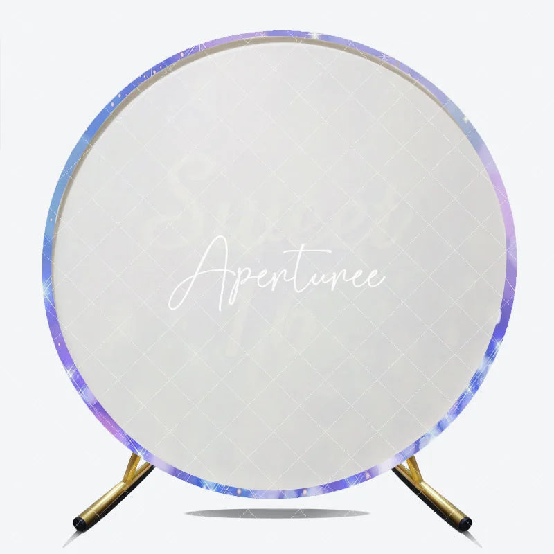 Aperturee - Aperturee Sparkling Purple Blue Bokeh Glitter Sweet 16 Round Backdrop Dreamy Stars Birthday Party Celebration Decor