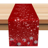 Aperturee - Aperturee Sparkling Snowflakes Red Merry Christmas Table Runner