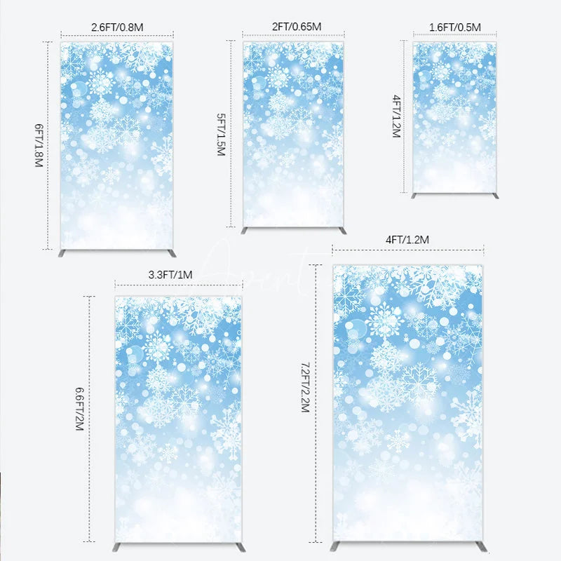 Aperturee - Aperturee Sparkling White Snowflakes and Bokeh Lights on Light Blue Rectangle Arch Backdrop Winter Holiday Party Decor