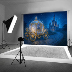 Aperturee - Aperturee Sparkly Princess Carriage Photography Backdrop Fairytale Castle on a Starry Night Cinderella Inspired Birthday