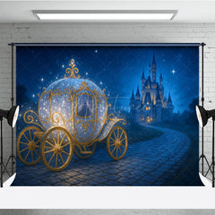 Aperturee - Aperturee Sparkly Princess Carriage Photography Backdrop Fairytale Castle on a Starry Night Cinderella Inspired Birthday