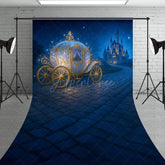 Aperturee - Aperturee Sparkly Princess Carriage Sweep Backdrop Fairytale Castle on a Starry Night Cinderella Inspired Birthday