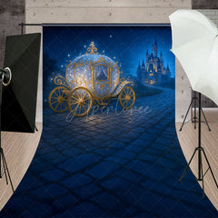 Aperturee - Aperturee Sparkly Princess Carriage Sweep Backdrop Fairytale Castle on a Starry Night Cinderella Inspired Birthday