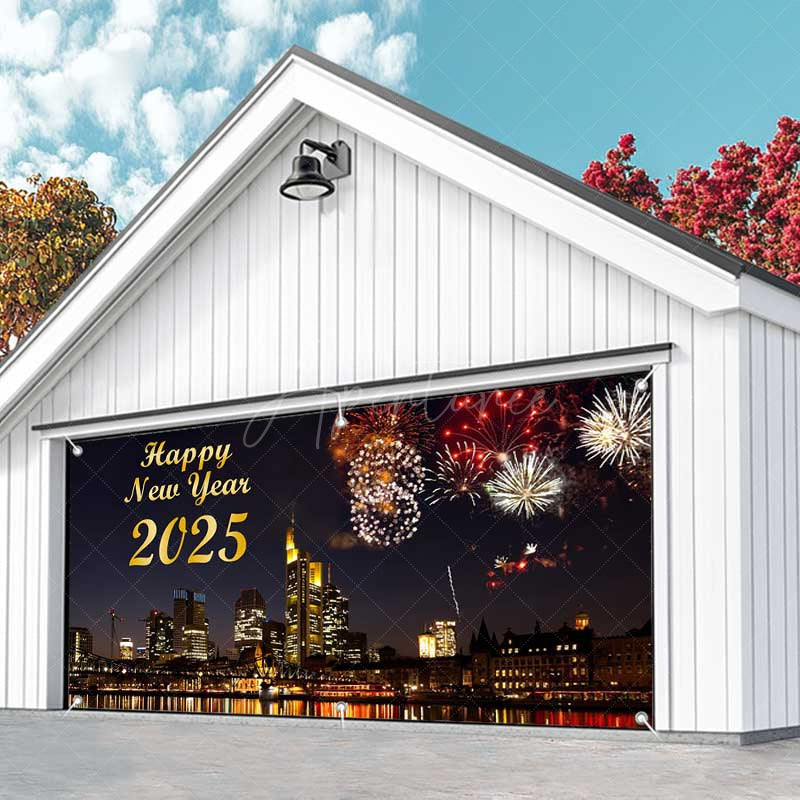 Aperturee - Aperturee Sparks Night Sky Modern Led City Garage Door Banner