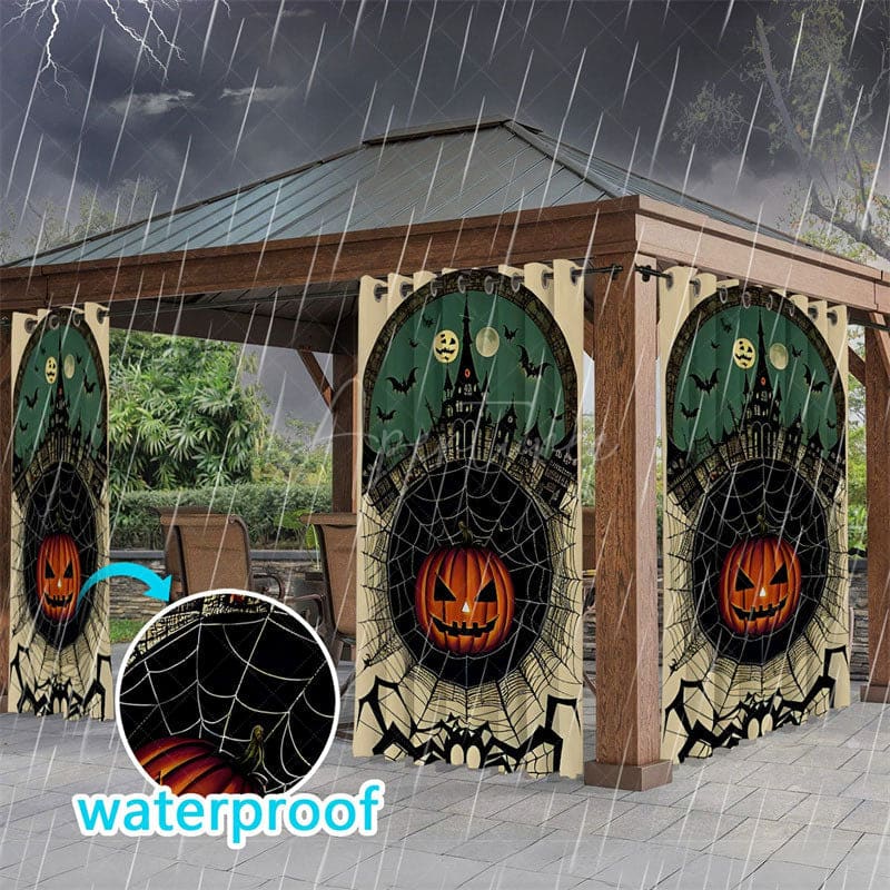 Aperturee - Aperturee Spider Web Castle Waterproof Printed Outdoor Curtains