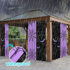 Aperturee - Aperturee Spider Web Purple Waterproof Printed Outdoor Curtains