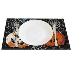 Aperturee - Aperturee Spiderweb and Jack-O’-Lantern Halloween Set of 4 Placemats for Spooky Holiday Party and Dining Decor