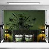 Aperturee Aperturee Spiderweb Wall Decal Photography Backdrop Green and Black Halloween Headboard Spooky Bedroom Studio Photo Prop