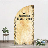 Aperturee - Aperturee Spooktacular Halloween Half Moon Arch Backdrop Vintage Gothic Border with Bats Old Parchment Paper Themed Party Decor
