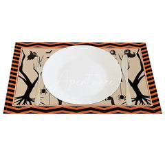 Aperturee - Aperturee Spooky Bat Halloween Set of 4 Placemats with Black and Orange Frame for Holiday Party Decorations