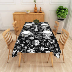 Aperturee - Aperturee Spooky Black Halloween Rectangle Tablecloth with Bats and Spider Webs for Gothic and Haunted House Dining Decor