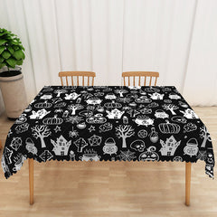 Aperturee - Aperturee Spooky Black Halloween Rectangle Tablecloth with Bats and Spider Webs for Gothic and Haunted House Dining Decor