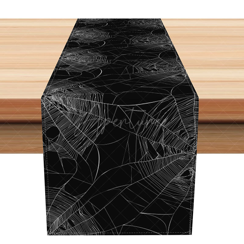 Aperturee - Aperturee Spooky Black Spider Web Halloween Table Runner Gothic Dining Decor Haunted House or a Scary Movie Night Party