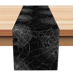 Aperturee - Aperturee Spooky Black Spider Web Halloween Table Runner Gothic Dining Decor Haunted House or a Scary Movie Night Party