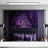 Aperturee Aperturee Spooky Forest Wall Art Photography Backdrop Purple Halloween Scene with Bats Dark Moody Bedroom Photo Prop
