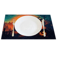 Aperturee - Aperturee Spooky Halloween Bats and Jack-O’-Lantern Set of 4 Placemats for Haunted House Party and Holiday Dining