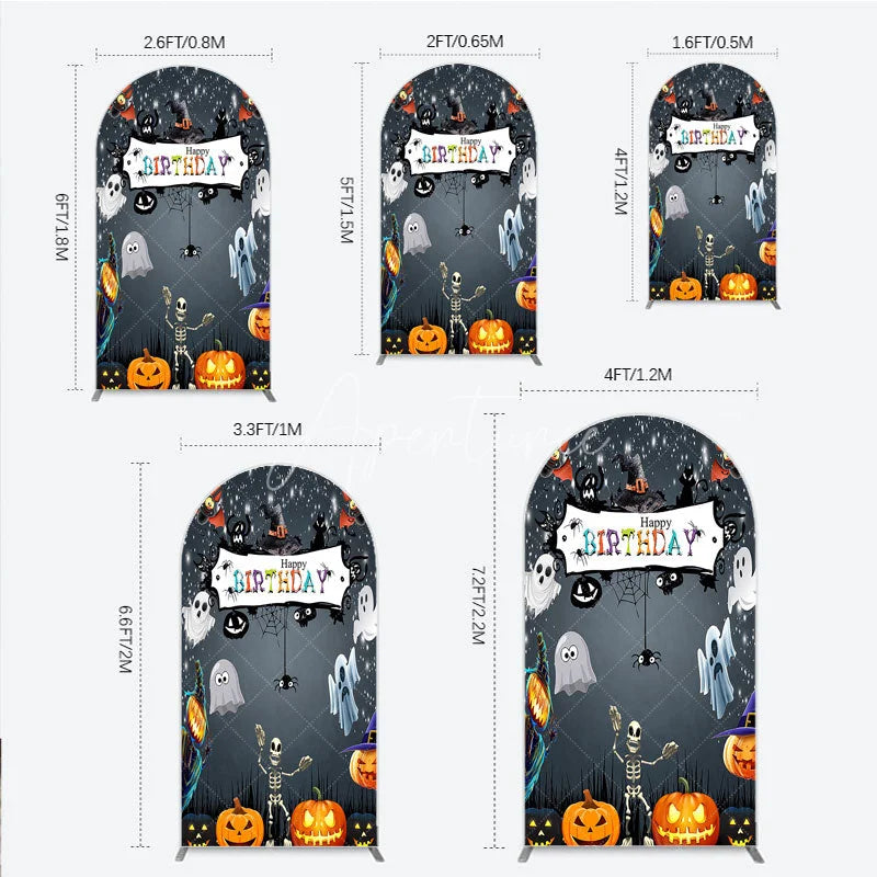 Aperturee - Aperturee Spooky Halloween Birthday Arch Backdrop Cute Ghost Skeleton and Pumpkin A Little Boo is Due Party Decor