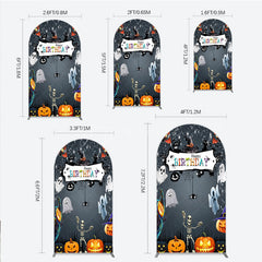 Aperturee - Aperturee Spooky Halloween Birthday Arch Backdrop Cute Ghost Skeleton and Pumpkin A Little Boo is Due Party Decor