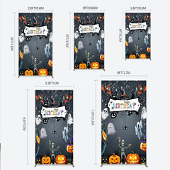 Aperturee - Aperturee Spooky Halloween Birthday Rectangle Backdrop Cute Ghost Skeleton and Pumpkin A Little Boo is Due Party Decor