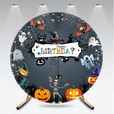 Aperturee - Aperturee Spooky Halloween Birthday Round Backdrop Cute Ghost Skeleton and Pumpkin A Little Boo is Due Party Decor