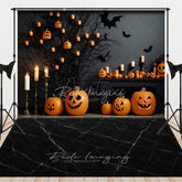 Aperturee Aperturee Spooky Halloween Fireplace and Floor Combo Set Backdrop Mantel with Jack O’ Lanterns Gothic Studio Photo Prop