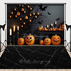 Aperturee Aperturee Spooky Halloween Fireplace and Floor Combo Set Backdrop Mantel with Jack O’ Lanterns Gothic Studio Photo Prop