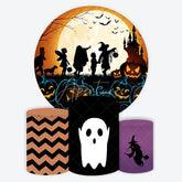 Aperturee - Aperturee Spooky Halloween Full Moon Haunted Castle Jack-O-Lanterns Round Backdrop Kit Trick or Treat Party with Pedestal Covers