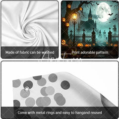 Aperturee - Aperturee Spooky Halloween Graveyard Garage Door Banner with Full Moon Bats Jack-o’-Lanterns and Skeletons Haunted Night Decor