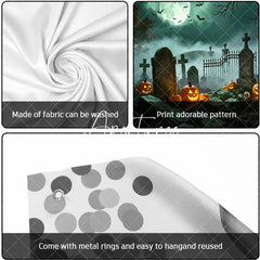 Aperturee - Aperturee Spooky Halloween Graveyard Garage Door Banner with Glowing Jack-o-Lanterns Skeletons and Full Moon