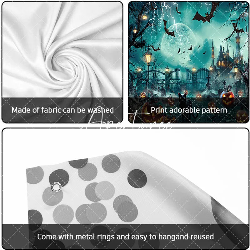 Aperturee - Aperturee Spooky Halloween Haunted Castle Garage Door Banner with Full Moon Lightning Bats and Jack-o’-Lanterns Party Decor