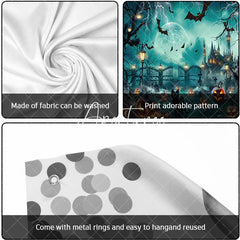 Aperturee - Aperturee Spooky Halloween Haunted Castle Garage Door Banner with Full Moon Lightning Bats and Jack-o’-Lanterns Party Decor