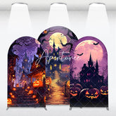 Aperturee - Aperturee Spooky Halloween Haunted House and Full Moon Arch Backdrop Kit Purple Orange Night Party Decor