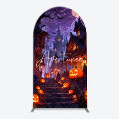 Aperturee - Aperturee Spooky Halloween Haunted House and Full Moon Arch Backdrop Kit Purple Orange Night Party Decor