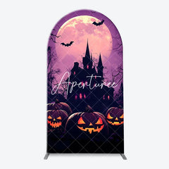 Aperturee - Aperturee Spooky Halloween Haunted House and Full Moon Arch Backdrop Kit Purple Orange Night Party Decor