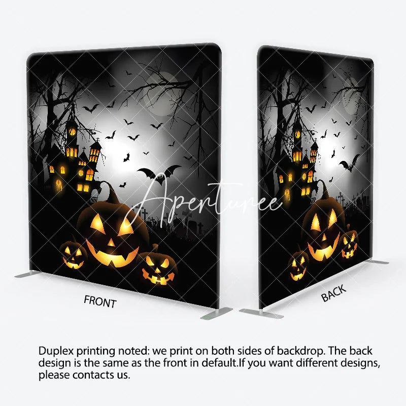 Aperturee - Aperturee Spooky Halloween Haunted House Square Double-Sided Backdrop Jack-o’-Lanterns Night Party Decor