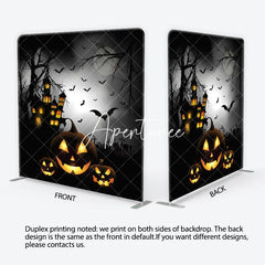 Aperturee - Aperturee Spooky Halloween Haunted House Square Double-Sided Backdrop Jack-o’-Lanterns Night Party Decor