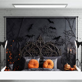Aperturee Aperturee Spooky Halloween Headboard Photography Backdrop Gothic Bed with Black Branches and Bats Moody Bedroom Photo Prop