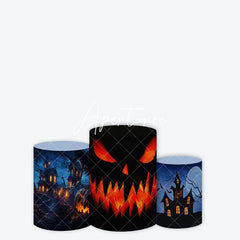 Aperturee - Aperturee Spooky Halloween Jack-o-Lantern and Haunted House Night Scene Cylinder Cover Eerie Party Decor