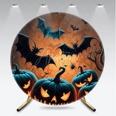 Aperturee - Aperturee Spooky Halloween Jack-o-lanterns and Flying Bats Round Backdrop Eerie Tree Branches Party Decor